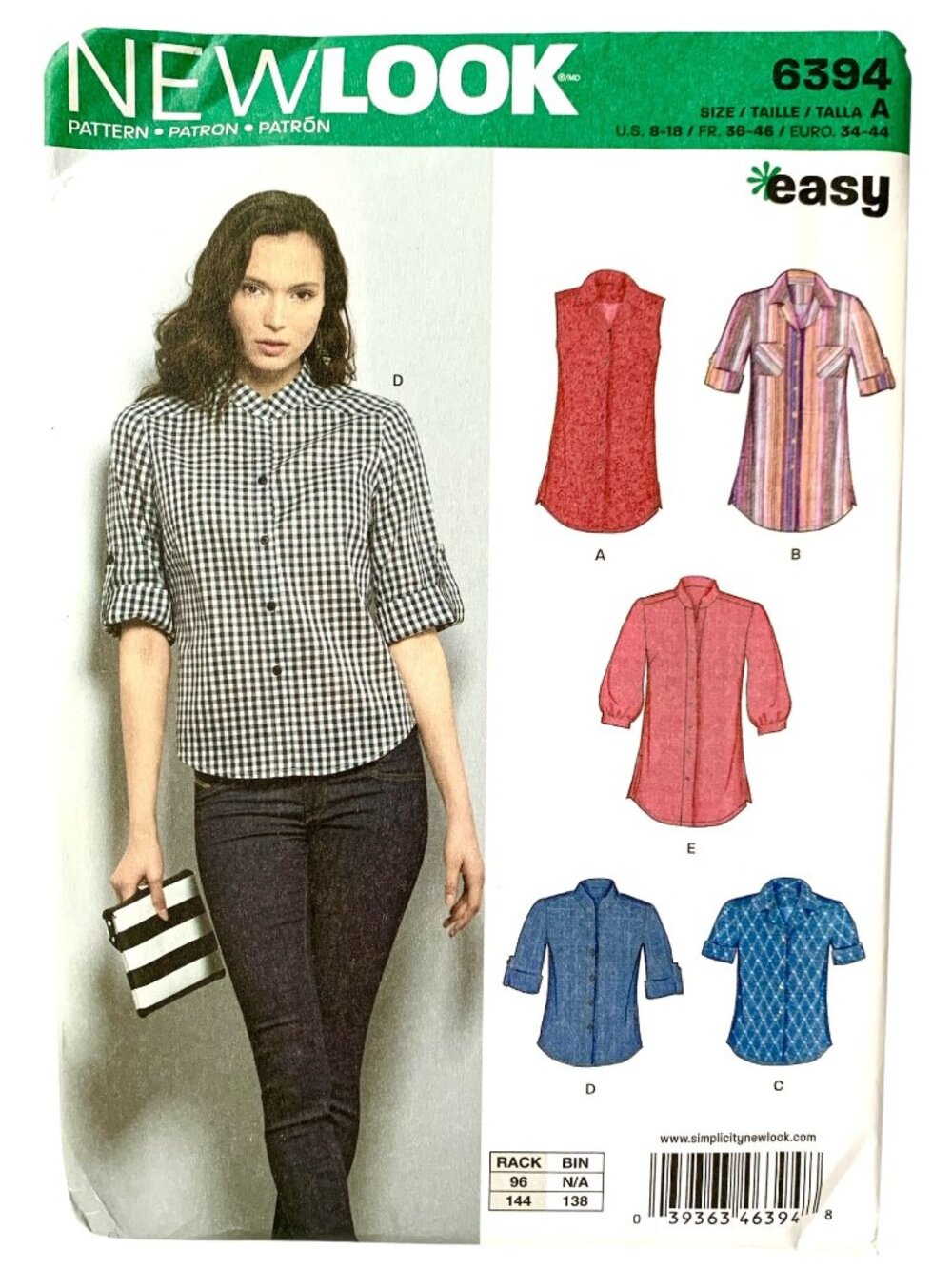 New Look 6394 Pattern Summer Tops Button Up Shirts Tunics Easy Uncut Size 8 - 18